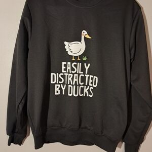 Stylish Black Polyester Top Sweatshirt Crewneck Easily Distracted By Ducks SMALL